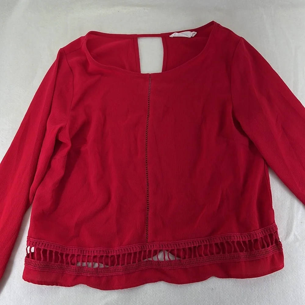 Lush Long Sleeve Shirt Blouse Red Womens Size M